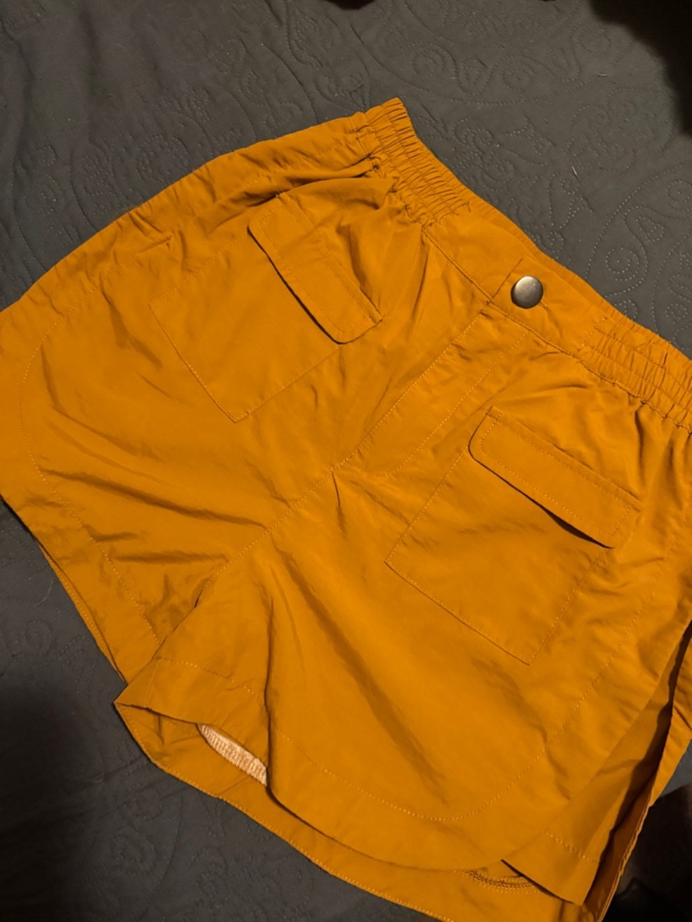 Women's Cargo Shorts with Drawstring Waist in Mustard Orange